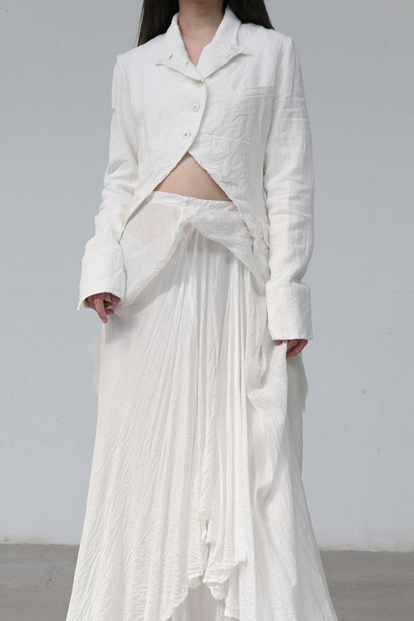 marc le bihan linen frill top 2224-E21 OFF WHITE